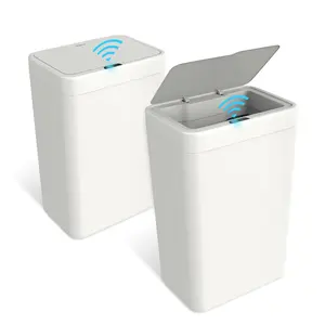 2 Pack 4 Gal with Lid,Garbage Can with Touchless and Sealed,Slim Sensor Waterproof Trash Bin Suitable for Bedrooms,Bathrooms,Kitchens,(White