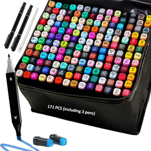 171 PCS Dual Tip Alcohol Markers, Color Markers Pens, Permanent Marker, Assorted, For Adult Coloring Books, Note Taking Coloring Writing, Teacher Office Supplies, Easter, Drawing Art Supplies Kit