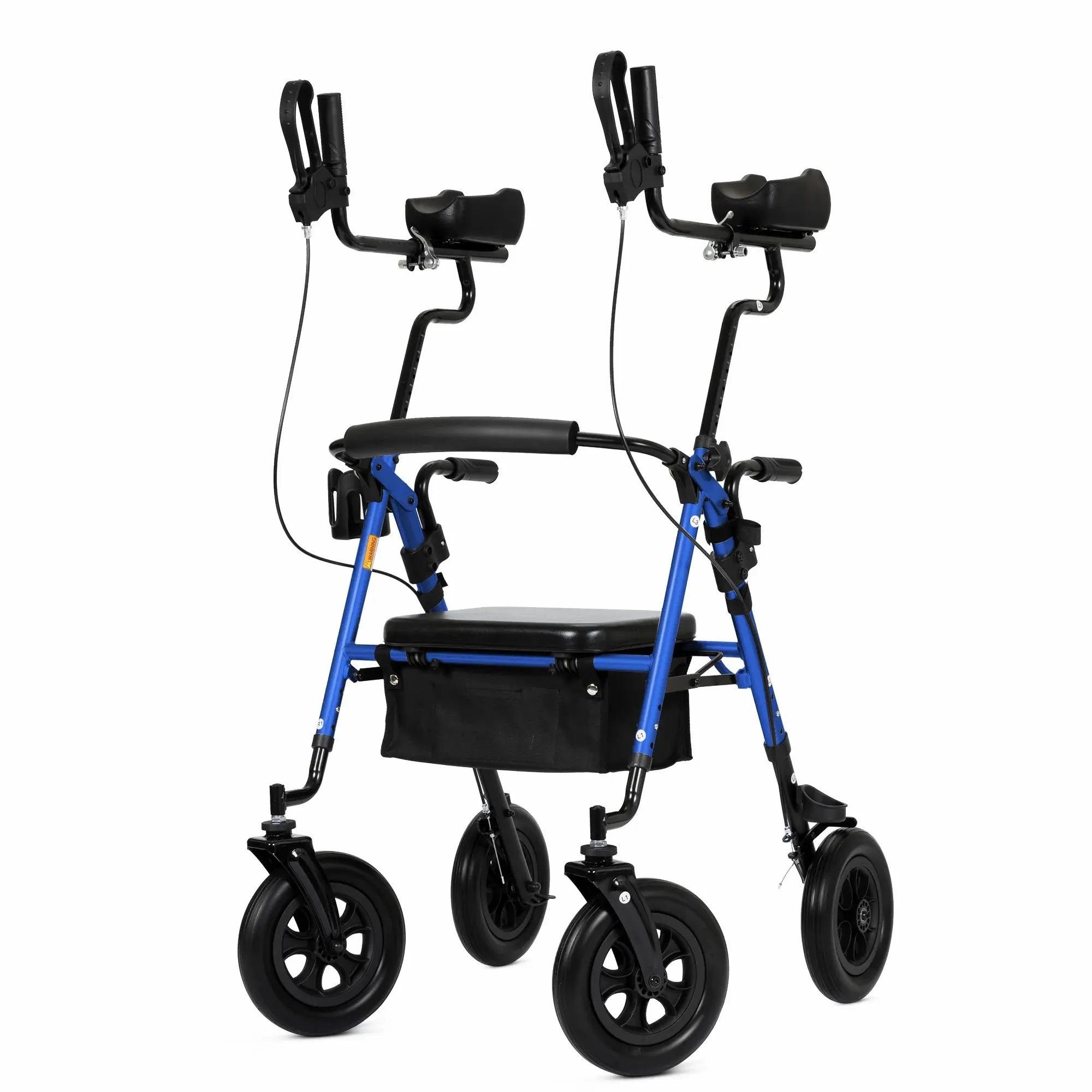 ELENKER HFK-9236T4 All-Terrain Upright Rollator Walker for Seniors - 10" PU Wheels, Adjustable Padded Armrests, Ergonomic Handbrakes, Foldable Lightweight Aluminum Frame, Soft Cushion Seat, Large Capacity Storage Basket, Mobility Aid
