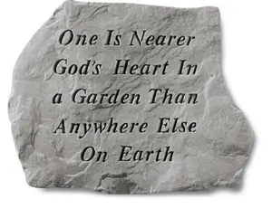 212 MAIN Cast Stone Garden Memorial Accent, 15.5x11.5in Pre-Cast Piece with Rustic Look, Decorative Text Piece Inscribed with Quote "1 Is Nearer Gods Heart In A Garden Than Anywhere Else", Outdoor Landscape Accent