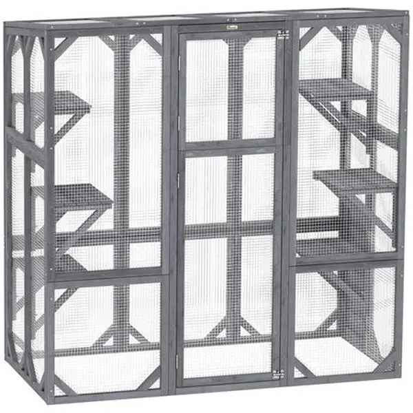 Spacious furniture-style Catio with 6 Platforms & Sun Panel Roof – Perfect for 1-3 Cats
