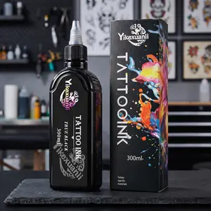 Yikexuanli Professional-Grade Black Art Tattoo Ink, 300mL. Vegan formula, fade-resistant, suitable for body art, Halloween makeup, and canvas art—smooth texture, skin-safe - Cosmetics