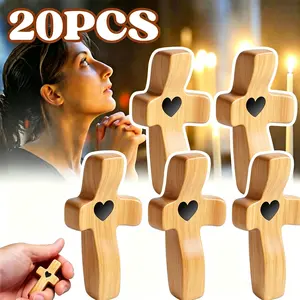 Olive Religious Small Wooden Cross Pouch (3/6/10/20PCS) - Print Cross Hatch Design, Anxiety-Relieving Clutching Tool, Christian Faith Easter Gift for Baptism, Lightweight Home Religious Decor