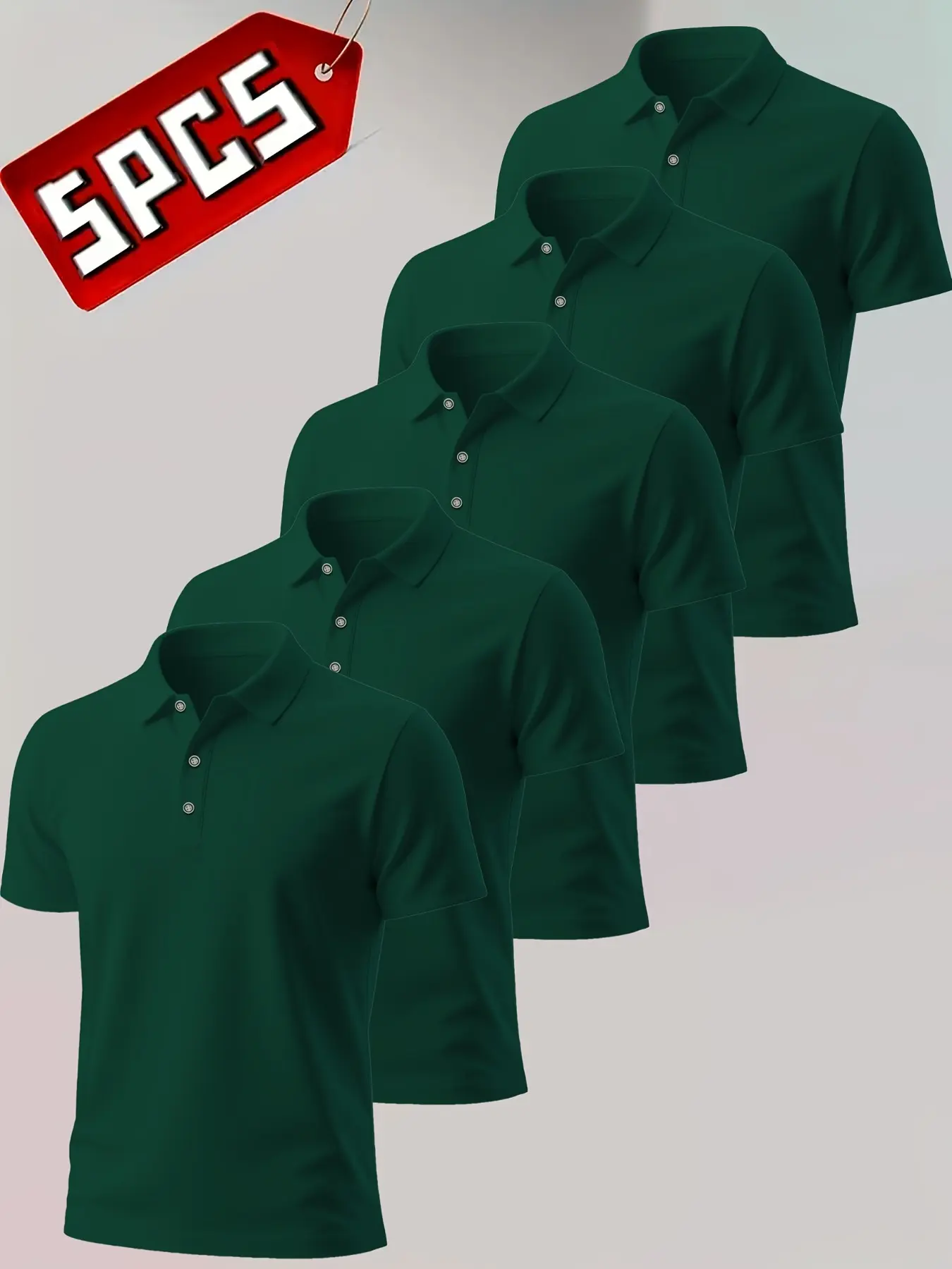 Men's Summer Shirts Set of 5, Breathable Knit Short Sleeve Button Neck, Classic Solid Color Golf Polo Casual Wear, Fit Tee