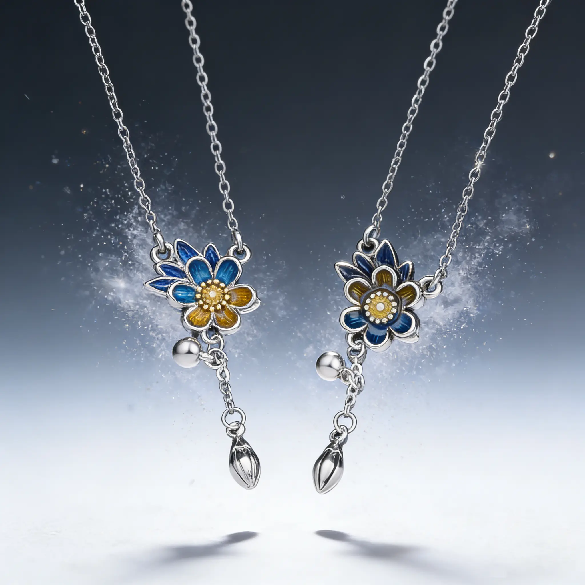 AELNEN Elegant Lotus Flower Enamel Necklace - Dainty Blue-Yellow Floral Charm for Daily Wear - Valentine’s Day Gift For Her