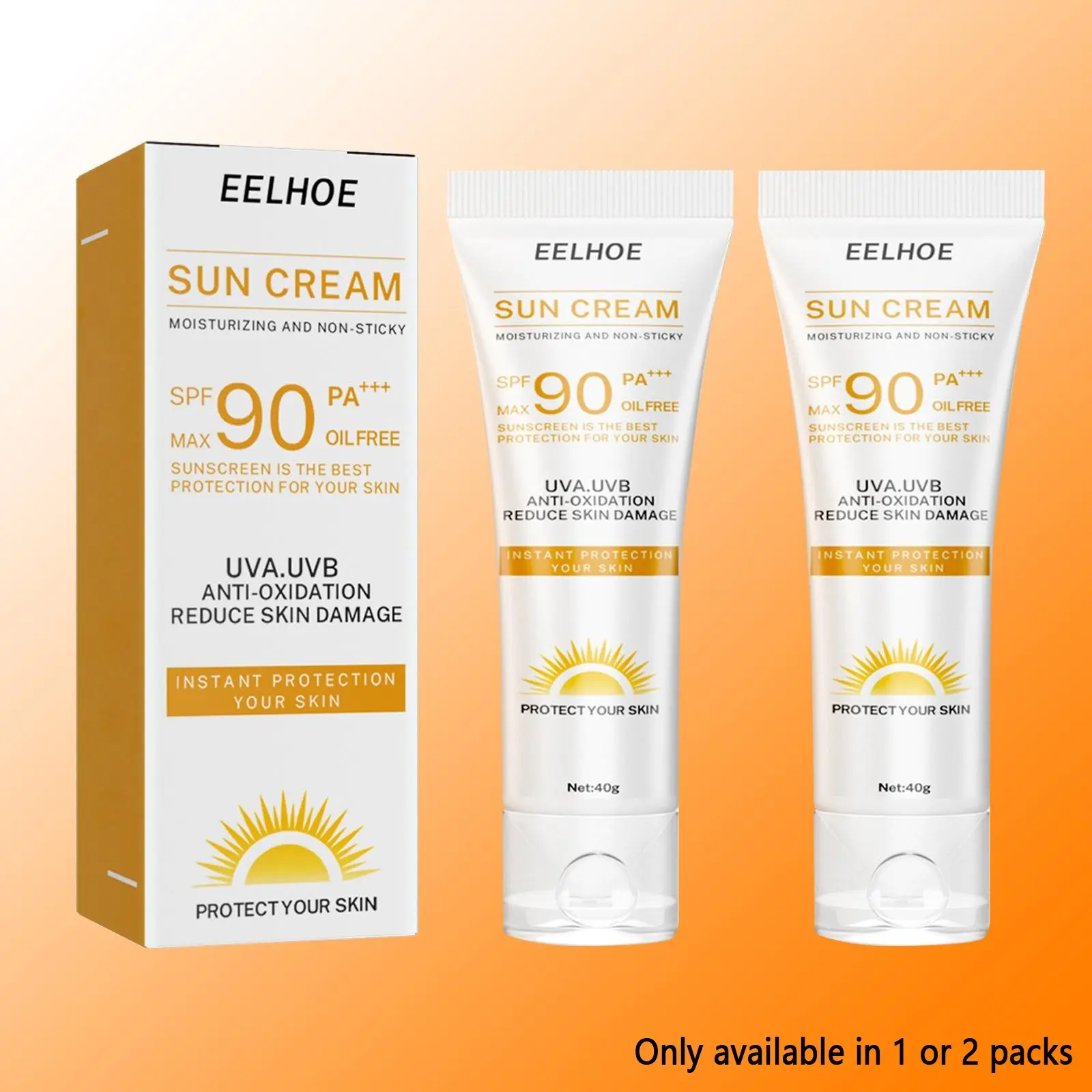 2-Piece Sun Protection Beauty Cream, Moisturizing Face & Body Lotion, Non-Greasy Summer Care, Multi-Pack, Fda Registered 53ld-99