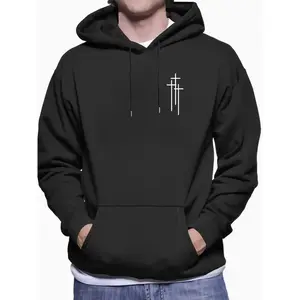 Men's Cross Print Drop Shoulder Hoodie, Casual Regular Fit Drawstring Pocket Hooded Sweatshirt for Spring & Fall, Fashion Men's Clothes for Daily WearCHUL