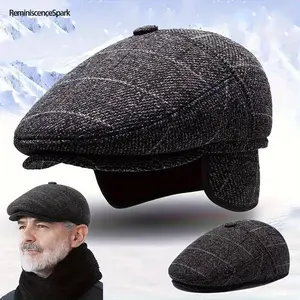Men’s Hats - Classic Gatsby Retro Flat Top Beret & Newsboy Cap, Durable Fishbone Pattern, Easy-Care Headwear for Weddings, Office, Sports & Outdoor Use, Mens Hats