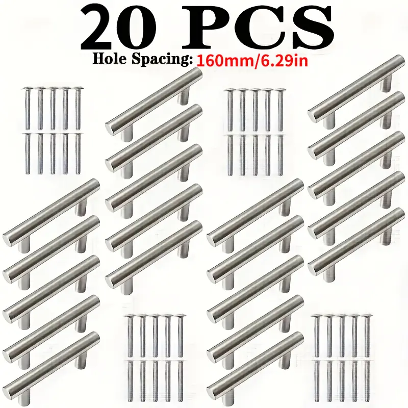 20pcs Stainless Steel Cabinet Handles - T-shaped Drawer Pulls, 250mm Furniture Handles, Modern Style Cabinet Hardware, Ergonomic Design, Suitablefor Kitchen, Office and Commercial Use, Corrosion Resistant, Furniture Handle Upgrade, Drawer Pull Replacement
