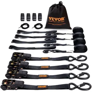 Ratchet Tie Down Straps (4PK) - 2200 lb Max Strength, 4 Premium 1x15' Straps with Padded Handles, Ratchet Belts for Cargo Securing, Moving Appliances