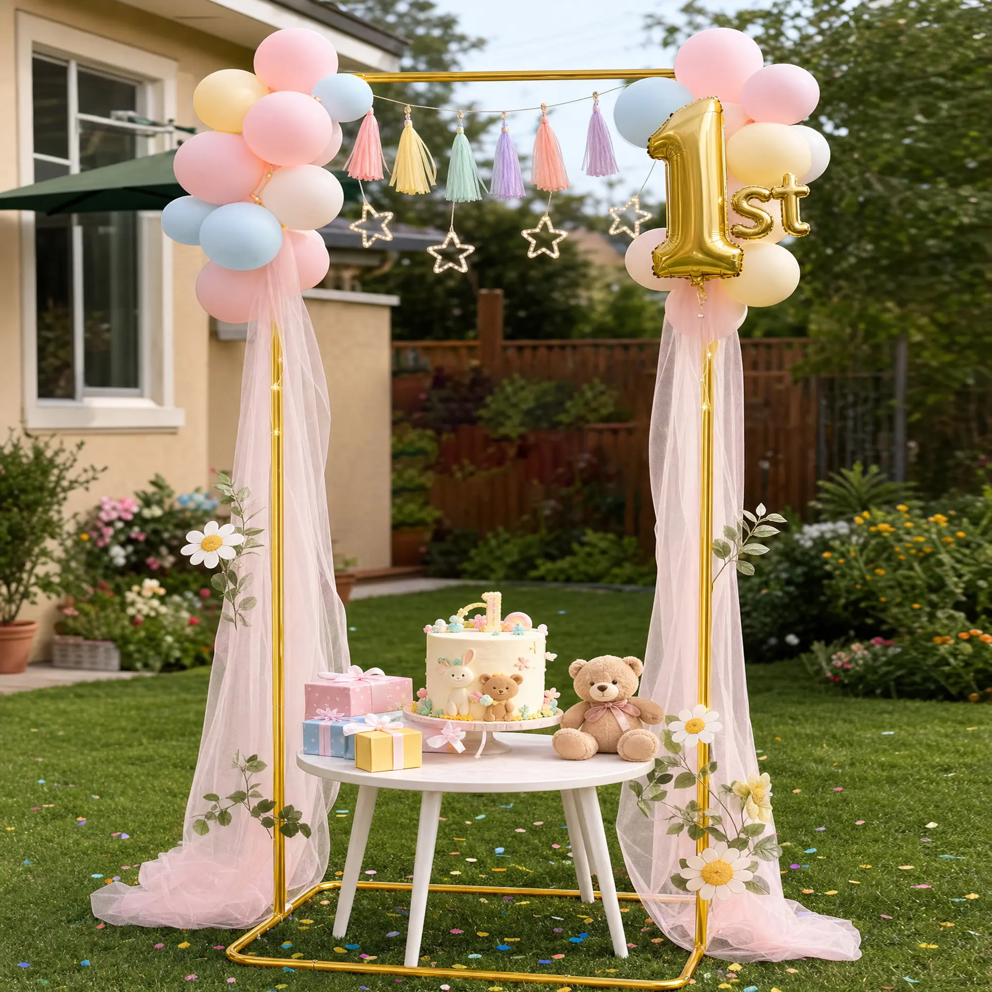 31-Inch Gold Metal Wedding Backdrop Support, Baby Shower Decor, Ideal for Wedding Ceremonies & Photo Studios, Matches Floral & Balloon Arches for Festive Event Backgrounds, Banners, Baby Showers