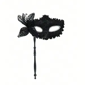 Women Masquerade Mask With Holding Stick Half Face Mask For Halloween, Accessories, Multi-Color Floral, Flower Design Prop For Parties, Celebrations, Performances, Holidays And Events