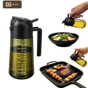 DGAPHRO 2-in-1 Glass Olive Oil Sprayer and Pourer - 16oz Light-Blocking Tinted Glass Oil Mister Bottle for Cooking, Air Fryer Accessories, Salad Dressing Dispenser with Anti-Clogging Gravity Lid (Black).