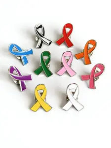 10 Colorful Breast Cancer Awareness Pins with Ribbon, Durable Metal Pins, Casual Volunteer Badges for Hiv Symbol Advocacy Events, All Season Use