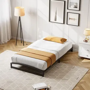 Low Bed Frame, 6 Inch Twin XL Size Metal Platform Bed Frame with Arch Design, Heavy Duty Bed Frame, Strong Bearing Capacity, No Box Spring Needed, Black Bedframe Bedroom Bedframe