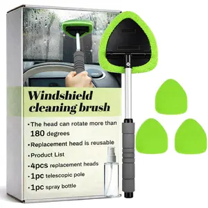 Windshield Cleaning Tool and Extendable Handle,Car Window Cleaner with Microfiber Pads,Auto Glass Cleaning Tool for Interior Windshield, Automotive Cleaning Accessories Car Detailing Products