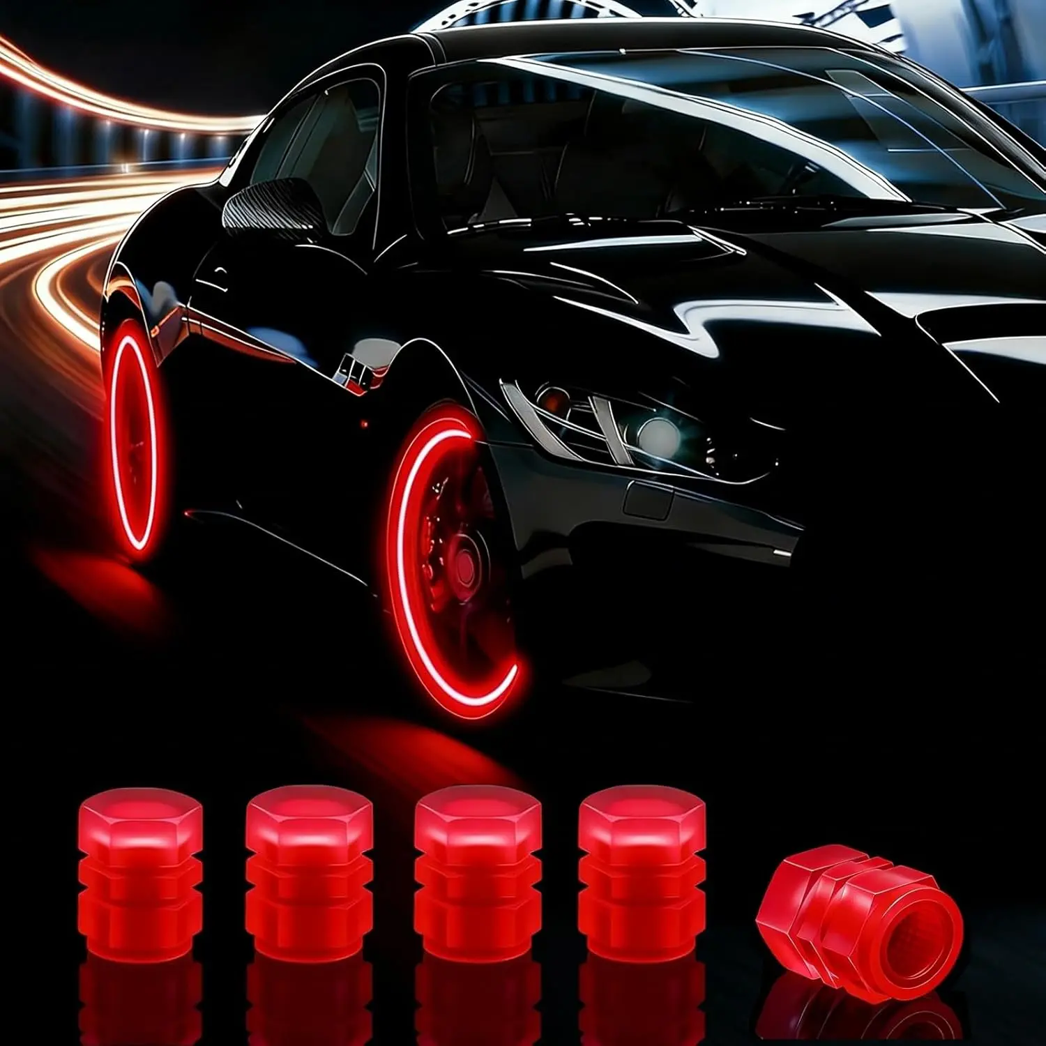 24 Pcs Glow in The Dark Tire Valve Caps, American Style Car Accessories, Car Decor, Motorcycle Accessories, Bike Accessories, Jeep Wrangler Accessories, Universal Fluorescent Tire Valve Stem Caps for Car SUV Bicycle Motorcycle Truck Decoration Gifts