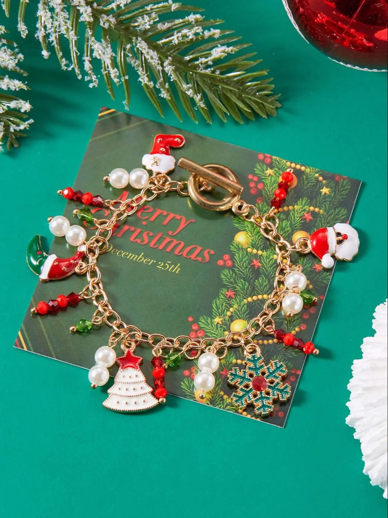 Christmas Tree Santa Pendant Bracelet, Holiday Jewelry for Important Occasions, Perfect Festive Accessory to Enhance Your Look