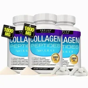 New Toplux Multi Collagen Peptides Pills 1800 Mg Complex - Type I, I, Ill,V,X Premium Collagen Complex for Better Skin & HairStrong Joint,Hydrolyzed Protein, for Men Women,90 Capsules, Supplement