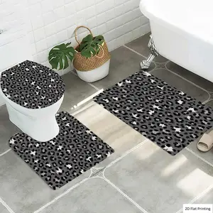1/3Pcs Leopard with Black and White Spots Bathroom Mat Set, Flannel Non Slip Bath Rug, Toilet U-Shape Mat, Toilet Lid Cover, Thickened Soft Absorb Water, Microfiber Surface Memory Foam Cushion, Home Bathroom Ho, Bathroom Floor Mat, Non Slip Mats