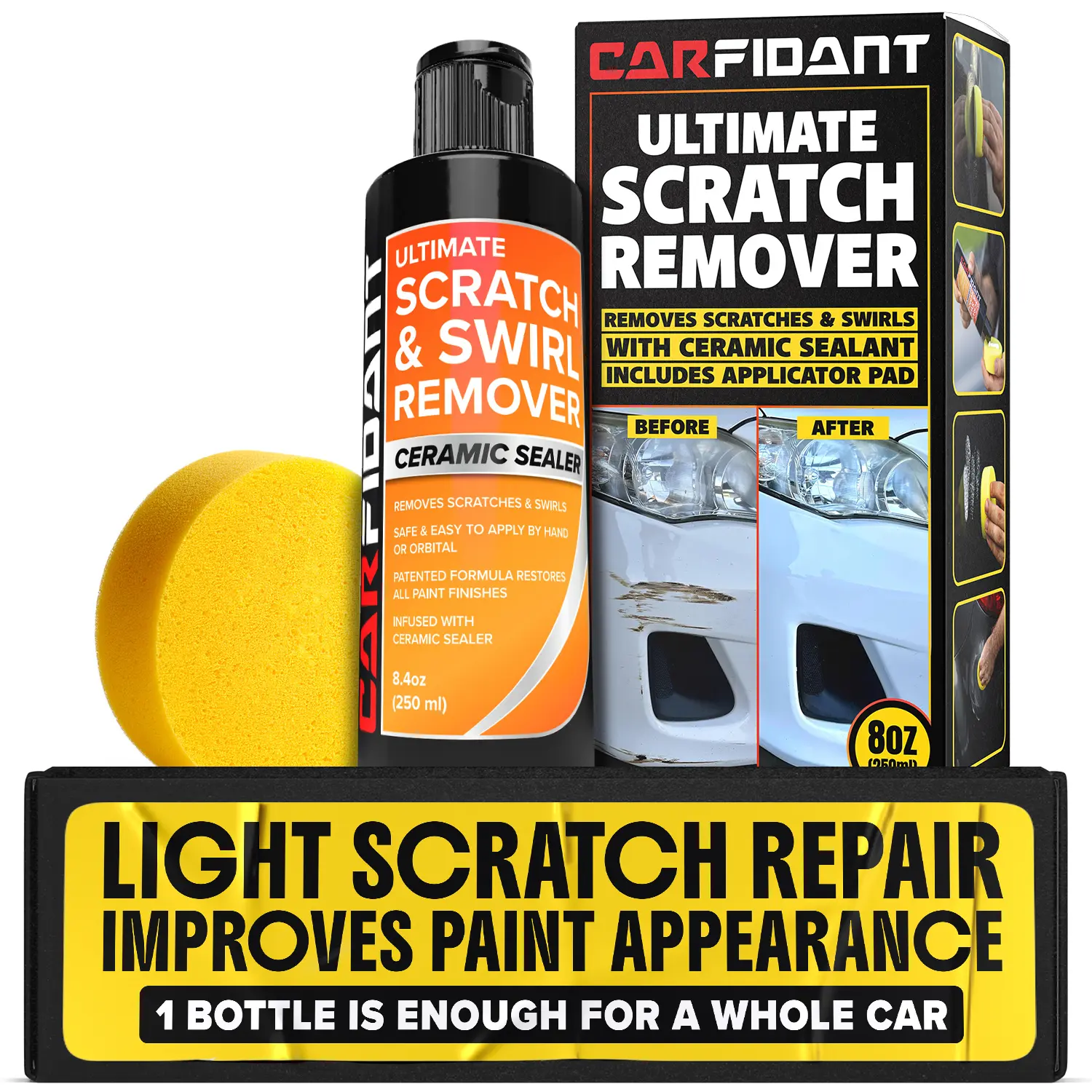 Carfidant Scratch & Swirl Remover Kit – 250ml Compound for Light Scratches & Swirls – Improves Paint Appearance – Easy Hand Application – Made in USA - Car Detailing Tools