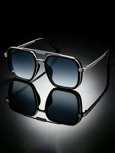 New Classic Retro Square Metal Double Bridge Small Frame Trendy Daily Casual Sunglasses, Metal Frame   PC Lenses, Unisex Street Style Sunglasses, Minimalist High-end Look, Lightweight and Non-pressing, Face-slimming Magic Tool, Vintage Trendy Sunglasses
