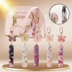 Floral 5ML Refillable Perfume Keychain Spray Bottle, Cute Printed Travel-Friendly Portable Mini, & Floral Design, Cosmetic Perfume Dispenser