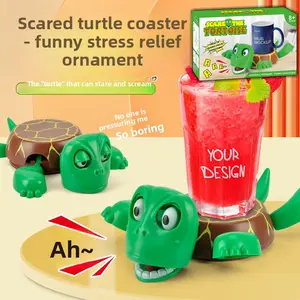 Press-type vibrating turtle coaster, fun party gift and stress-relief toy, funny turtle cup holder - interactive 3D turtle decoration for office, kitchen, and home, cute and unique gift