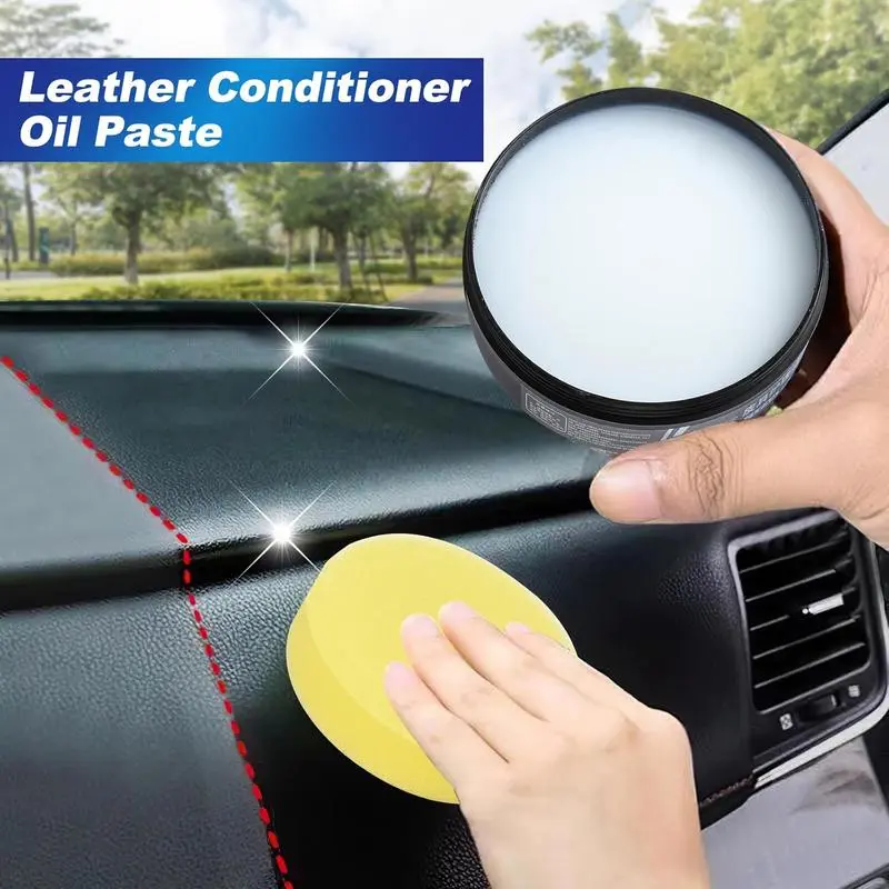Car Leather Cleaning Balm with Sponge, Interior Conditioner for Seats, Dashboard, Shoes, Bags Automobile Cleaner car stuff