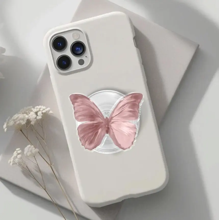 Pink Butterfly Character Phone Grip, Lovely Butterfly Phone Grip Holder, Funny Phone Holder, Cartoon Animal Kindle Grip, Gift for Her