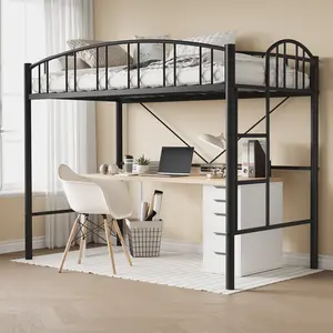 Saving Twin Metal Loft Bed Frame –Heavy Duty Space- Modern Arched Guardrail, Ideal for Kids & Teens, No Box Seasonal Needed, Durable Construction. Secure Ladder