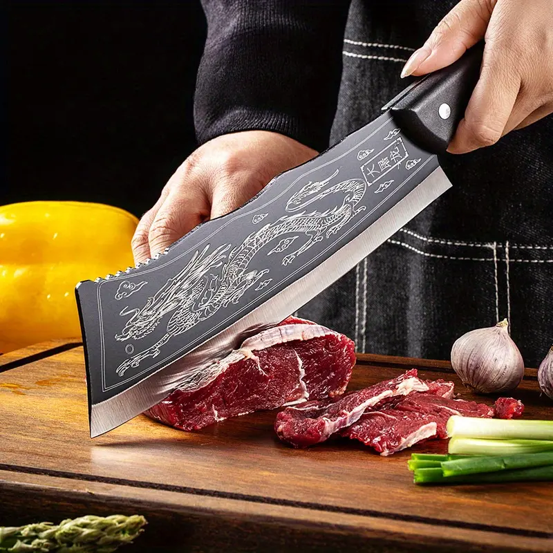 【DealsforYouDays】High-Carbon Steel Bone Cutter Butcher Knife - Dragon Slayer Design, Ultra Sharp, Meat Knives for Camp Kitchen Campfire Chop Tool, Firewood Splitter, Outdoor Camping & Kitchen Use, Kitchen Tools