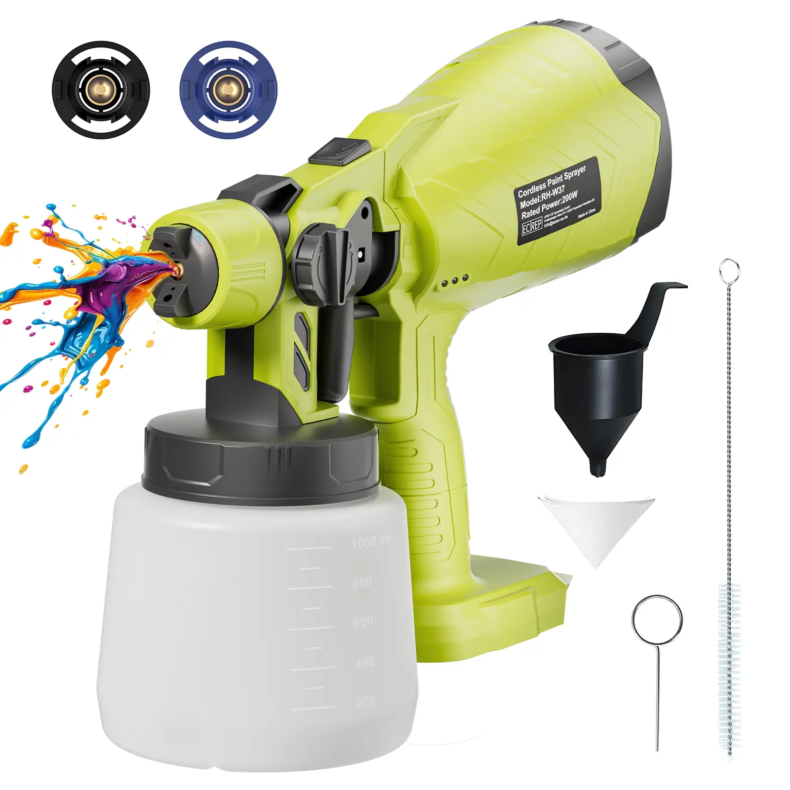 Outdoorfun Cordless Paint Sprayer 30000RPM High Speed for Ryobi 20V MAX Battery, HVLP Spray Paint Gun with 4 Copper Nozzles and 3 Patterns for Furniture Home House Volt replacement Tools Rechargeable