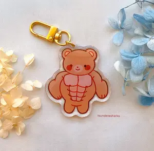 Buff Bread Bear Glitter Acrylic Keychain Charm