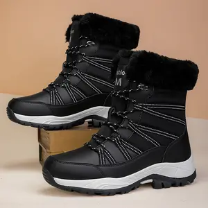 Women's Winter Fleece-Lined Thick Non-Slip Cotton-Padded Middle Boots, Outdoor Footwear for Walking
