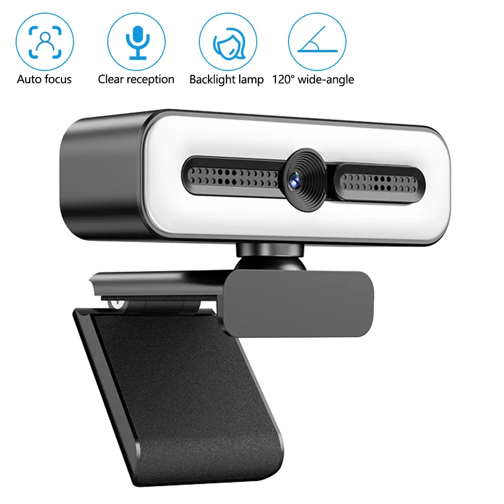 Autofocus Webcam with Light 4K USB Computer Camera HD 1080P 2K Streaming Plug and Play for PC Laptop Desktop Conferencing