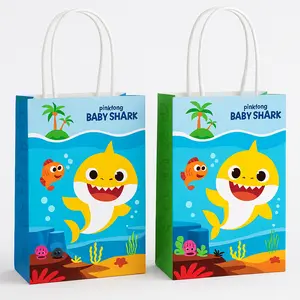 Baby Shark Kraft Gift Bags - 8 Pack for Kids' Birthday Parties