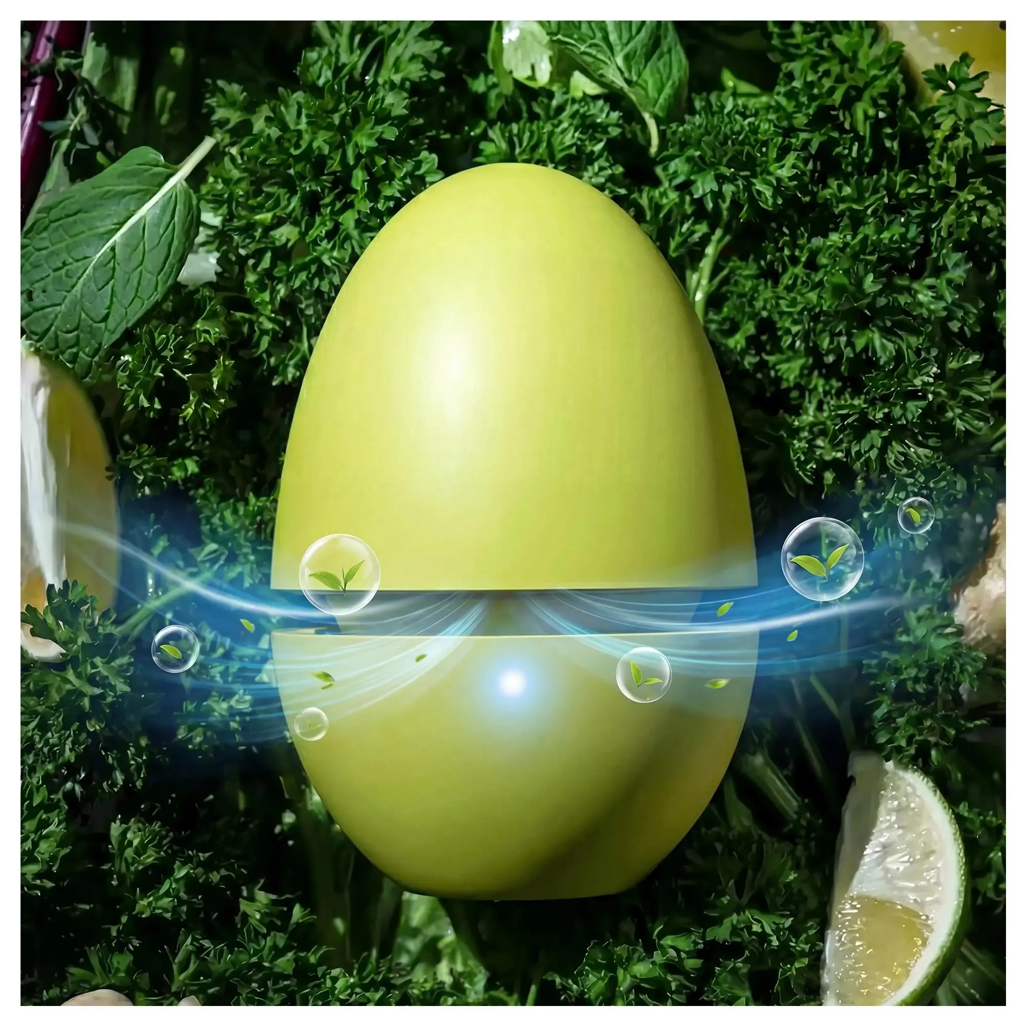 Rechargeable Egg-Shaped Fridge Odor Neutralizer, Mini Space-Saving Refrigerator Air Sanitizer with Low Ozone Tech, 3-in-1 Deodorizing & Food Preserving Device, Up to 30 Days Per Single Charge, 10-Year Service Life Safe for Fruits, Dairy & Leftovers