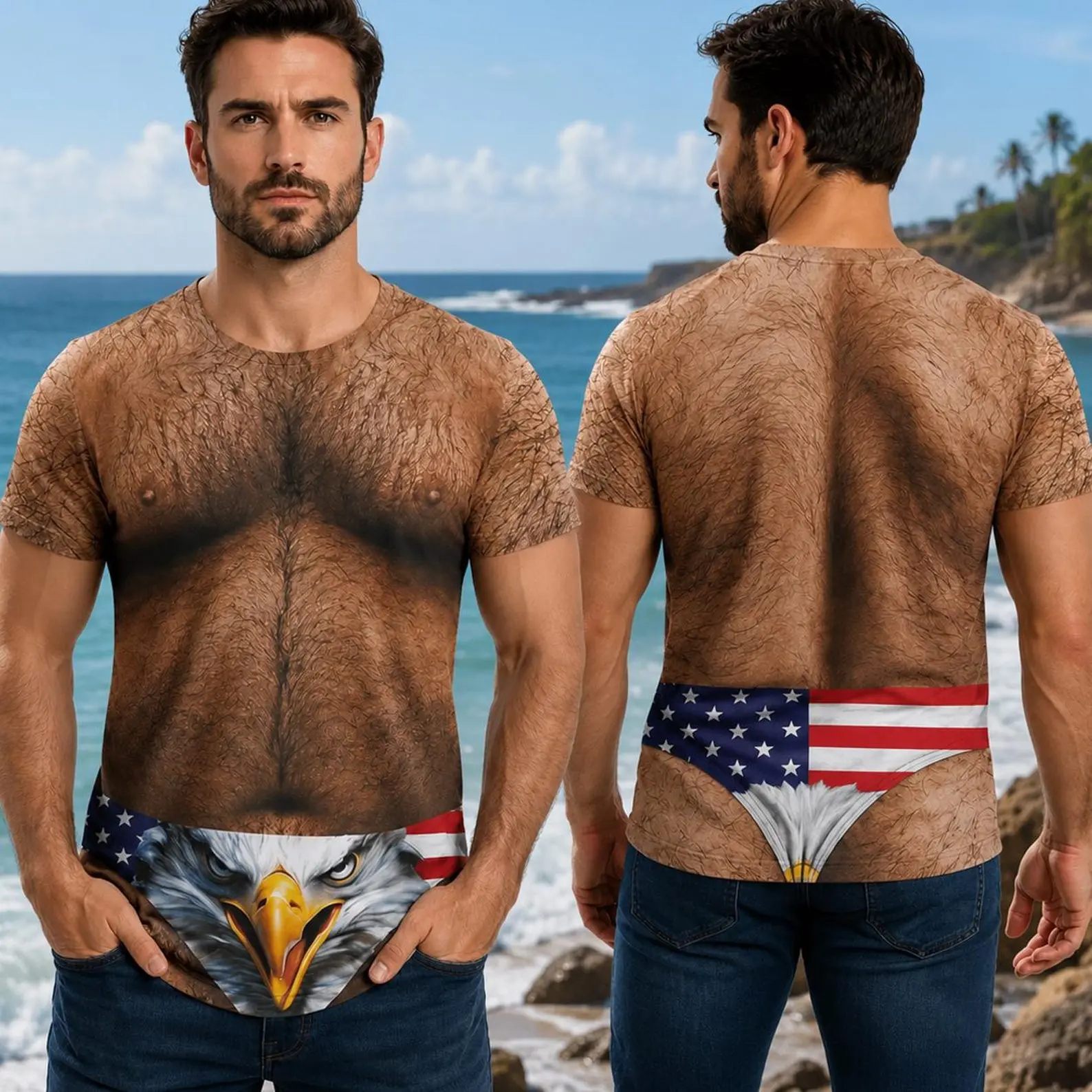 Funny Hairy Body Patriotic Shirt, Chest Shirt, USA Flag Shirt USA 250th Polo Shirt, Patriotic Shirt, Party Beach Shirt, Patriotic Gift