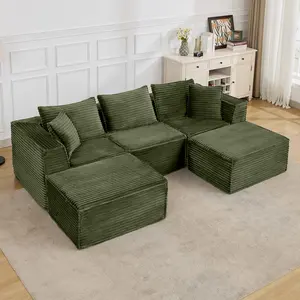 Garvee Modular Sectional Sofas Available in Multiple Sizes and Shapes with Deep Seats and Boneless Design, Featuring U-Shape and L-Shape Options with Chaise and Ottomans in Green, Black, Beige, and Grey, No Assembly Needed