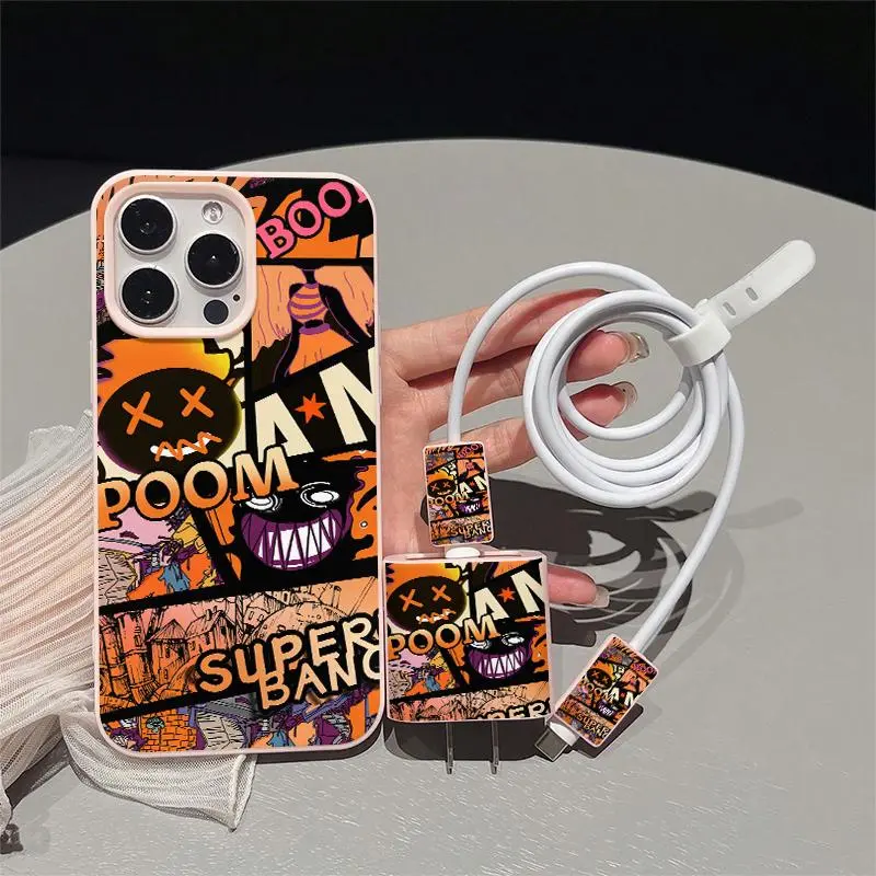 Liquid Hole iPhone Case Set, Graffiti Explosion Design, Shockproof, Includes Charger Cover & Cable Protector, Fits iPhone 15 Series