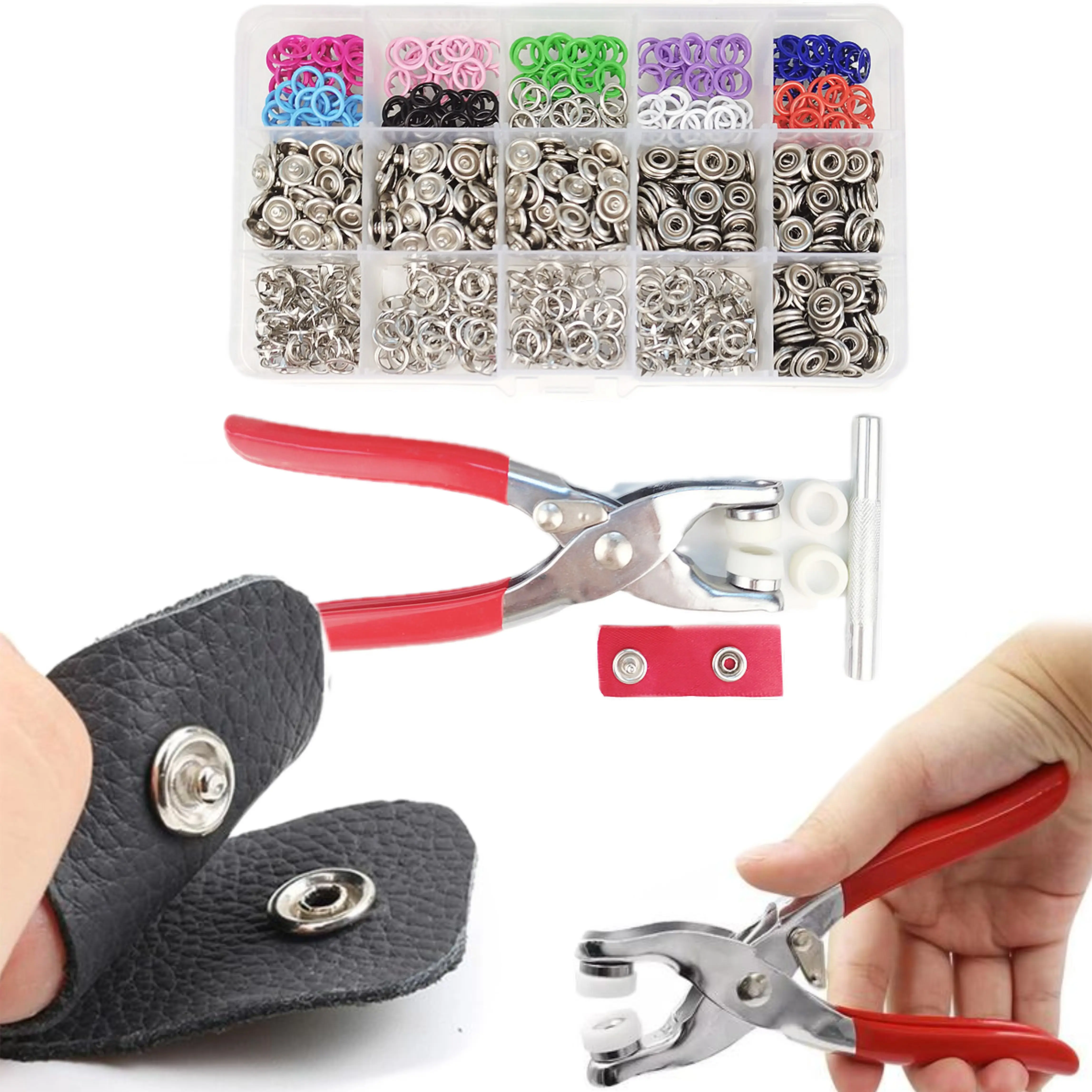 Buckle-Type Sewing Tools Kit - 200pcs Stainless Steel Buttons, 1 Snap Fastener Plier Set, Durable Supplies for DIY Crafts, Easy-to-Use Clothes Accessories for Diy Enthusiasts of All Skill Levels