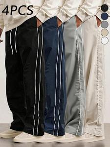 4 pieces Men's autumn and winter straight leg loose leg floor length pants, trendy high street versatile casual loose sports pants, men's style