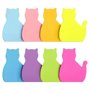 Vibrant Fluorescent Cat Shape Sticky Notes 240 Sheets 8 Color Bright Colorful 3x3 Inch 6 Pads for Office School Home