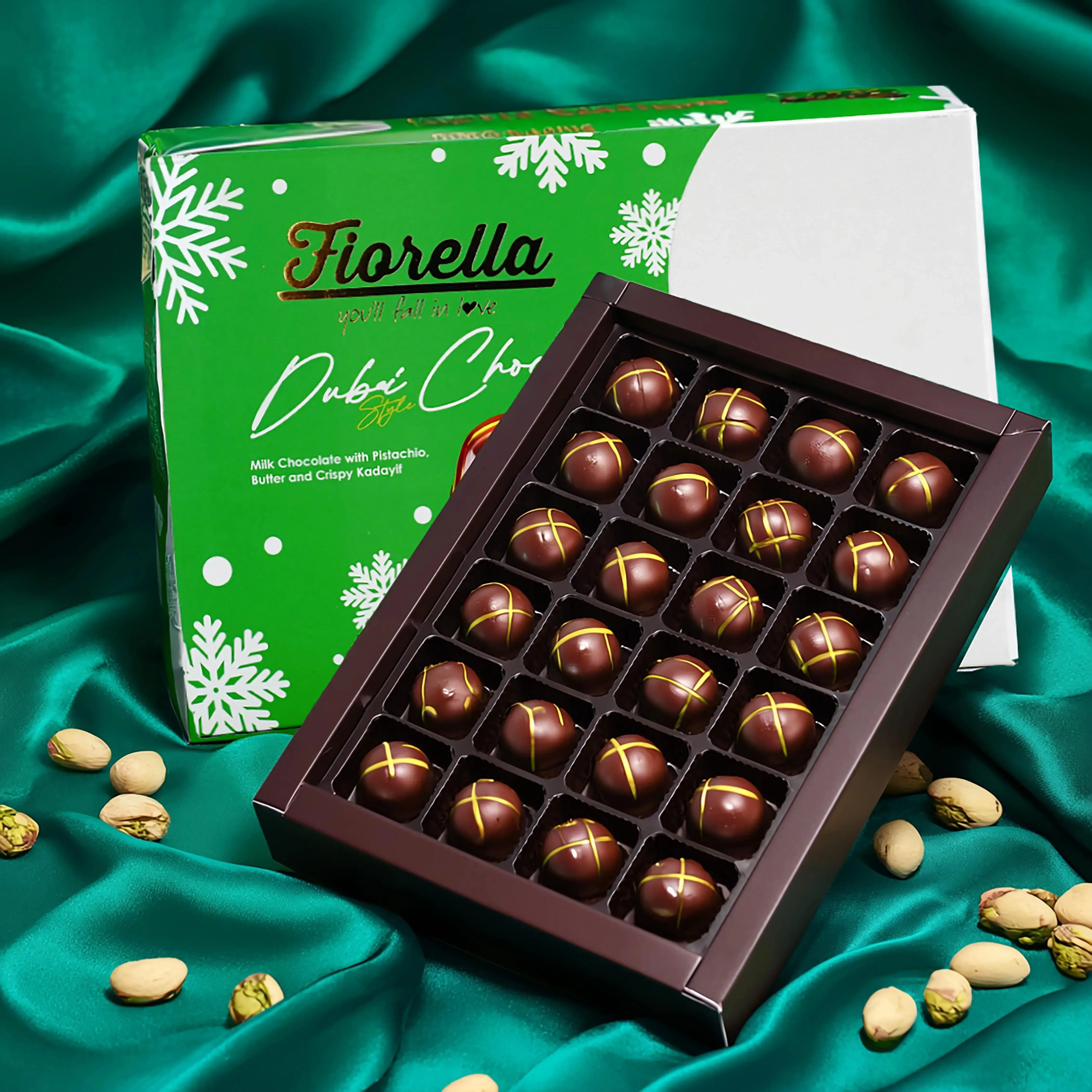 Fiorella Dubai Chocolate Gift Box - 24 Pcs Festive Assortment, 288g | Premium Holiday & Christmas Present, Perfect for Gifting