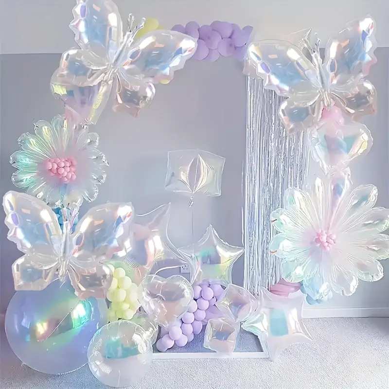 8pcs Aluminum Foil Butterfly Balloons Set - Transparent Colorful Heart & Star Balloons, Happy Birthday Party Decorations for Birthday Celebration, Wedding (Home & Festive Party Supplies), Butterflies