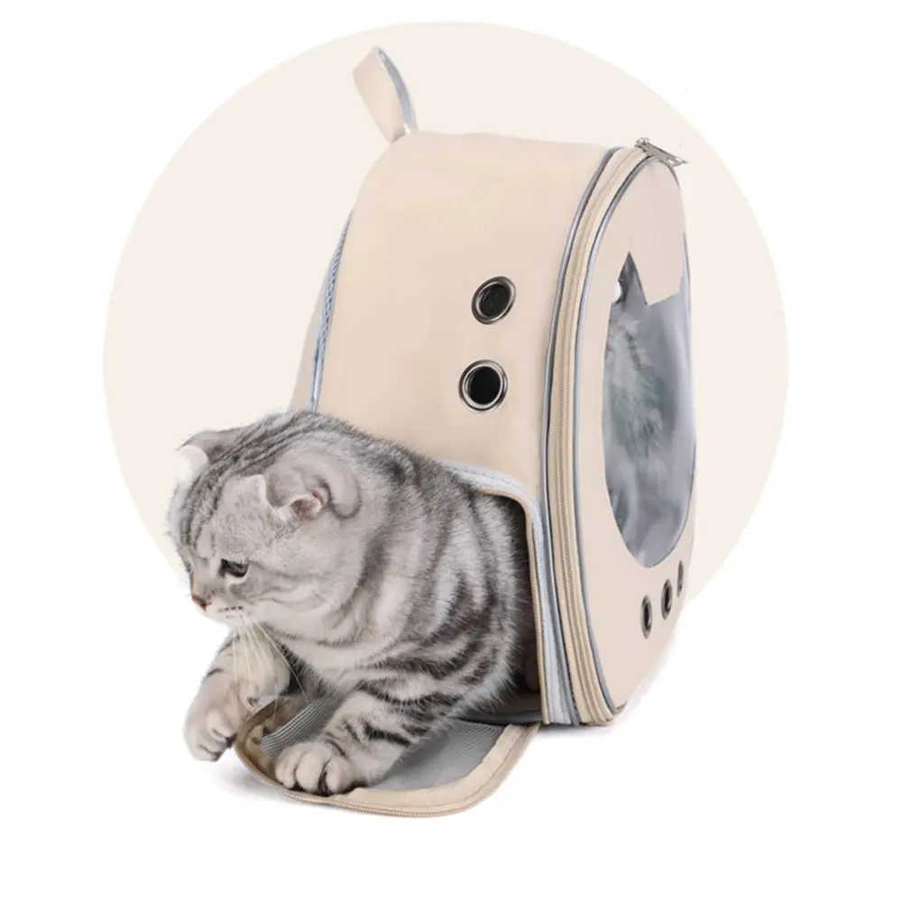Stylish & Comfortable Leather Cat Backpack - Breathable Design, Lightweight Under 14 Pounds, Ideal for Cats & Dogs Travel