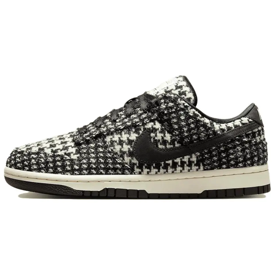 NIKE SB Dunk Low x Women's Harris Tweed 'Black Phantom' Casual Athletic Street Low Sneaker - Textured Closed-Toe Comfortable Walking Sport Shoes, 22.5cm, 23cm, 3.5 UK
