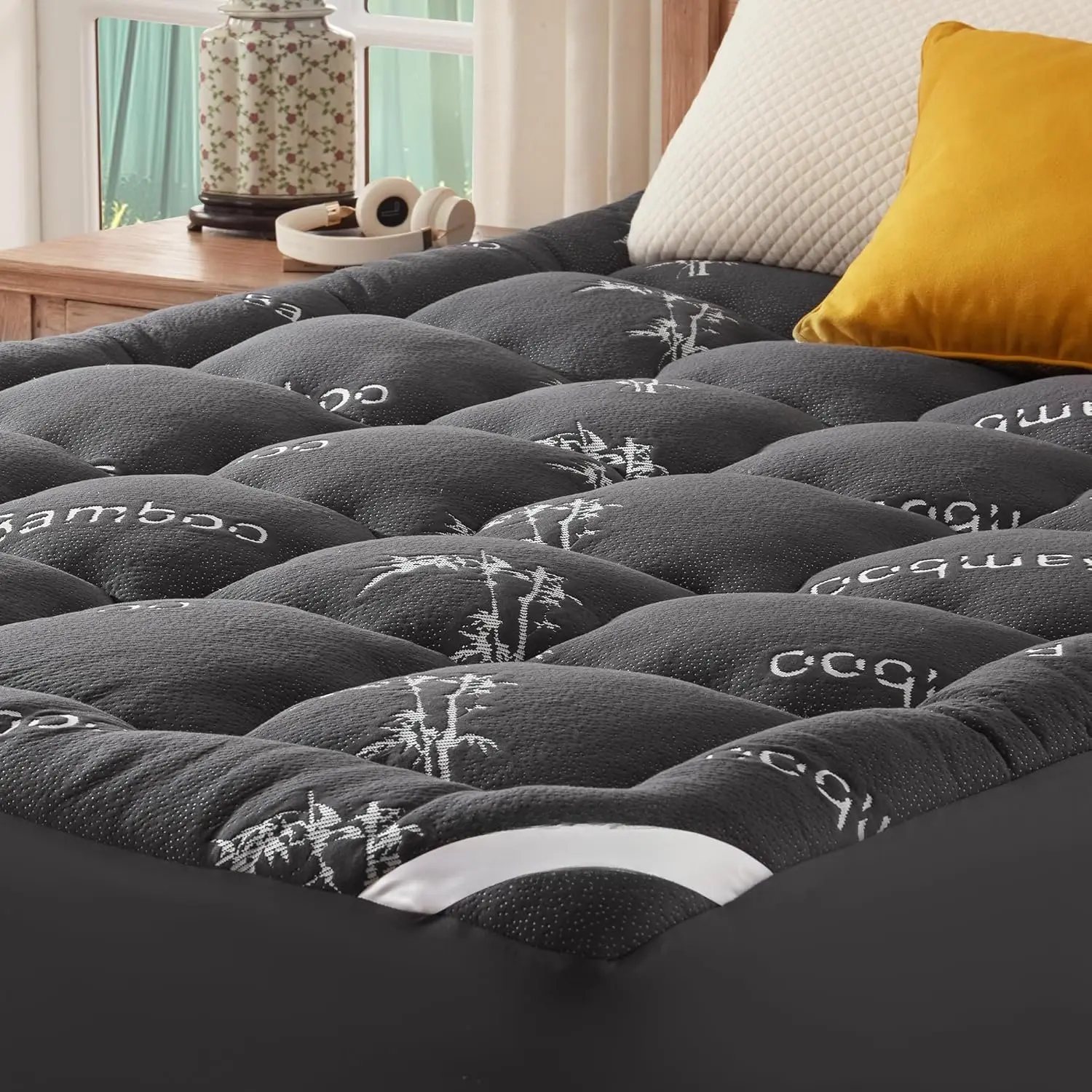 Mattress Topper Viscose Derived from , Thick Pillow Top Mattress Pad with Stretchable Pockets for 6-18 inches Mattress, Soft Mattress Topper for  (Dark Gray)