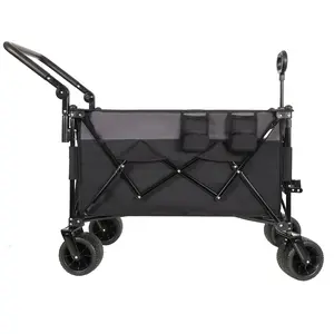Donext Multi-Functional Push-Pull Folding Wagon Cart with Rotating Handle & 360° All-Terrain Wheels Heavy-Duty Adjustable Design Large Capacity for Transport Groceries and Outdoor Use Black Gray